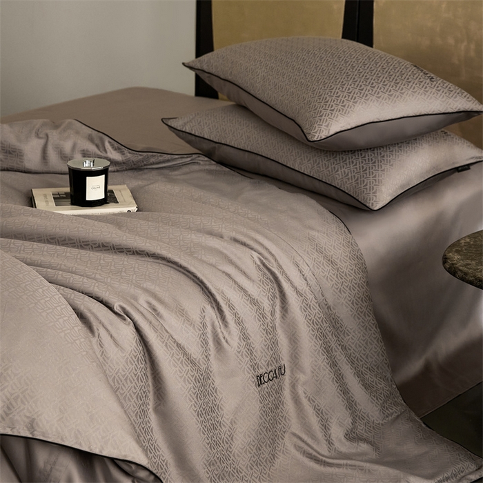 91家纺网 家纺一手货源 找家纺 安莱生活 2024新款60S天丝棉提花四件套三系列（银丝款）--天丝棉铂金简奢款 伯格-巧克力