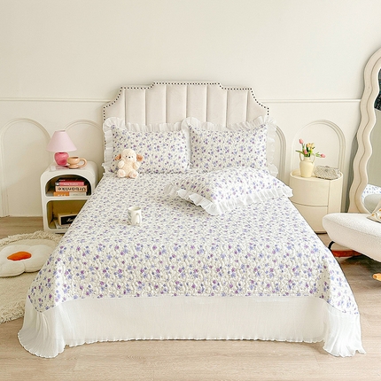 宜凡 2024新款全棉印花雪纺夹棉床盖三件套 乐薇