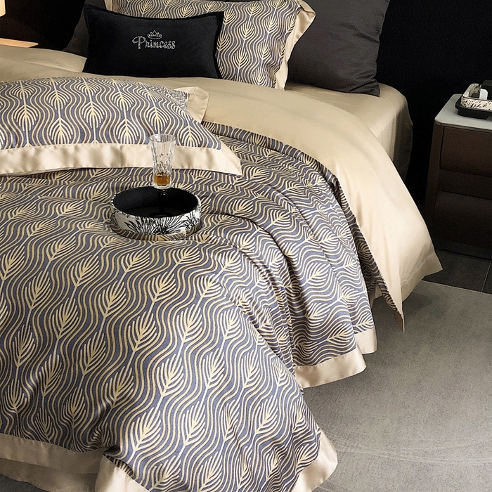 91家纺网 家纺一手货源 找家纺 2024新款60支兰精天丝数码印花四件套系列 格雷-藏青