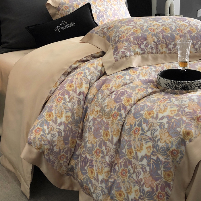 91家纺网 家纺一手货源 找家纺 2024新款60支兰精天丝数码印花四件套系列 比拉-白