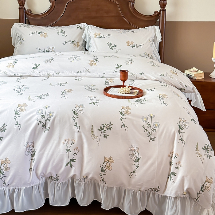 91家纺网 家纺一手货源 找家纺 窝米 2024夏季纯棉法式复古雪纺大花边四件套系列第二批 玛奇朵花边款