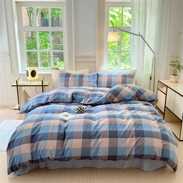 91家纺网 家纺一手货源 找家纺 北欧良品 2024新款A类全棉色织水洗棉单枕套 豆蔻蓝