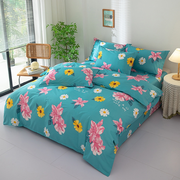 91家纺网 家纺一手货源 找家纺 2023新款12868全棉学生宿舍三件套卡通纯棉四件套花蕊