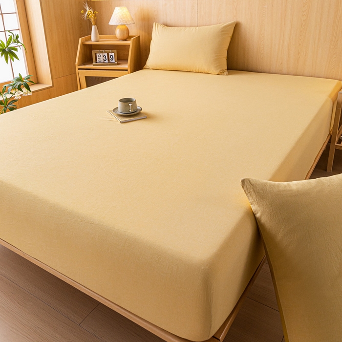 91家纺网 家纺一手货源 找家纺 雅居纺家纺 2024新款全棉色织水洗棉床笠 床笠-千鸟格黄