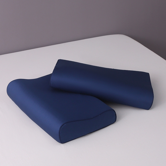 91家纺网 家纺一手货源 找家纺 2024新款100支双股长绒棉乳胶枕套全棉贡缎曲线立体记忆枕枕芯套35x55cm成人60x40cm 尼罗蓝