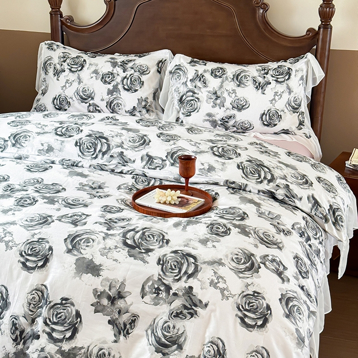 91家纺网 家纺一手货源 找家纺 窝米 2024夏季纯棉法式复古雪纺大花边四件套系列第二批 花期花边款