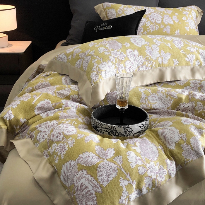 91家纺网 家纺一手货源 找家纺 2024新款60支兰精天丝数码印花四件套系列 洛娜-黄