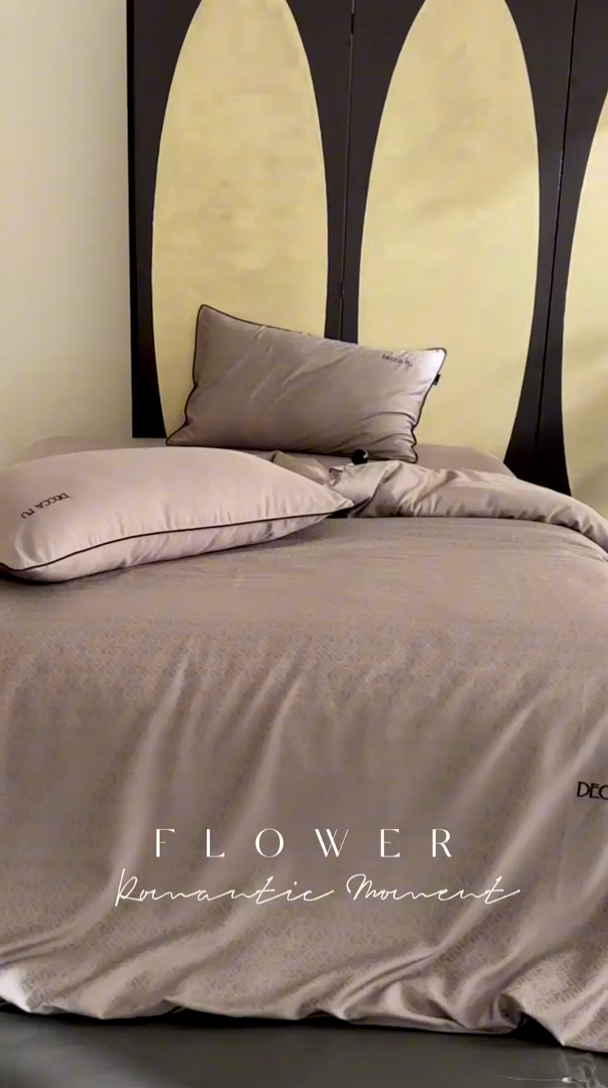 91家纺网 家纺一手货源 找家纺 安莱生活 2024新款60S天丝棉提花四件套三系列（银丝款）--天丝棉铂金简奢款 伯格-巧克力