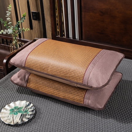 织布人 2024新款夏凉冰丝枕套冰藤枕套凉席枕套单枕套单枕芯48*74 方格圆角/单枕套