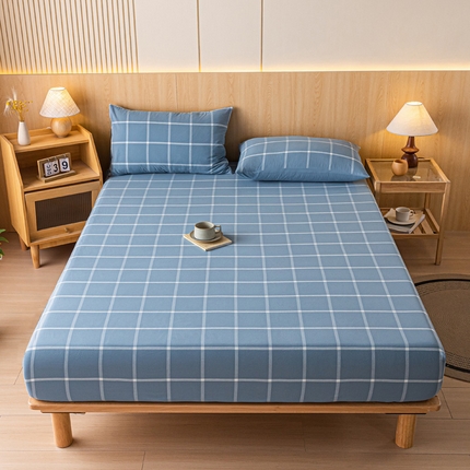 91家纺网 家纺一手货源 找家纺 雅居纺家纺 2024新款全棉色织水洗棉床笠 床笠-柏林蓝格