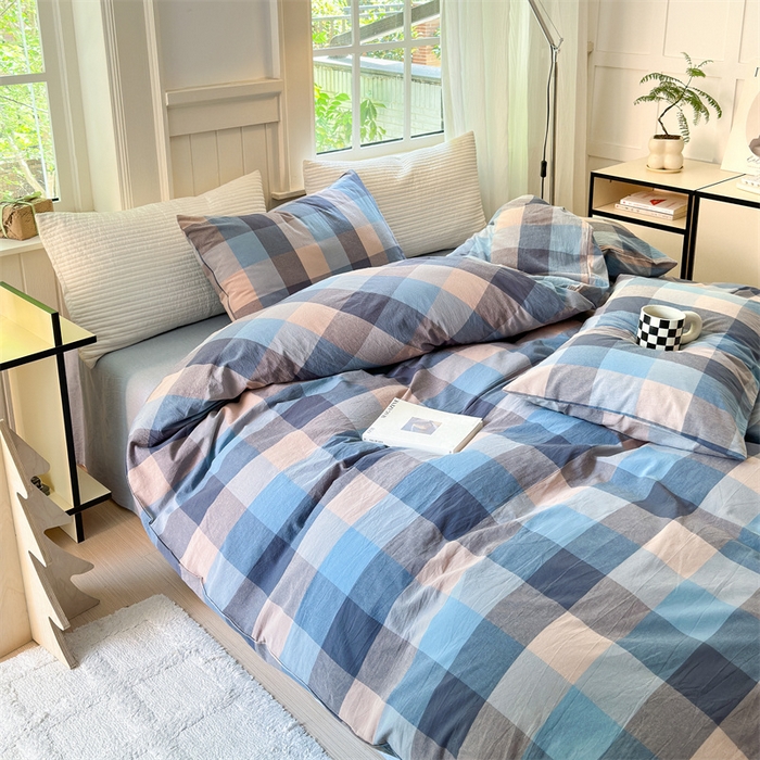 91家纺网 家纺一手货源 找家纺 北欧良品 2024新款A类全棉色织水洗棉单枕套 豆蔻蓝