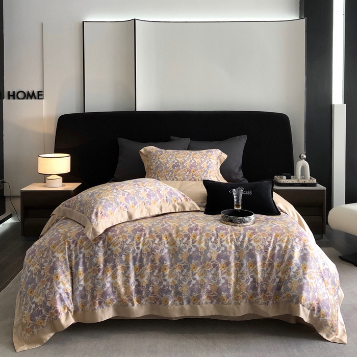 91家纺网 家纺一手货源 找家纺 2024新款60支兰精天丝数码印花四件套系列 比拉-白