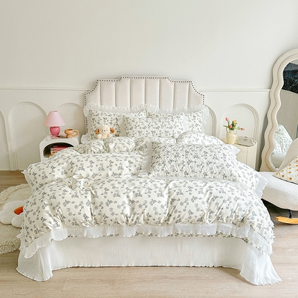 91家纺网 家纺一手货源 找家纺 宜凡 2024新款全棉印花雪纺夹棉床盖四件套 素颜幽兰