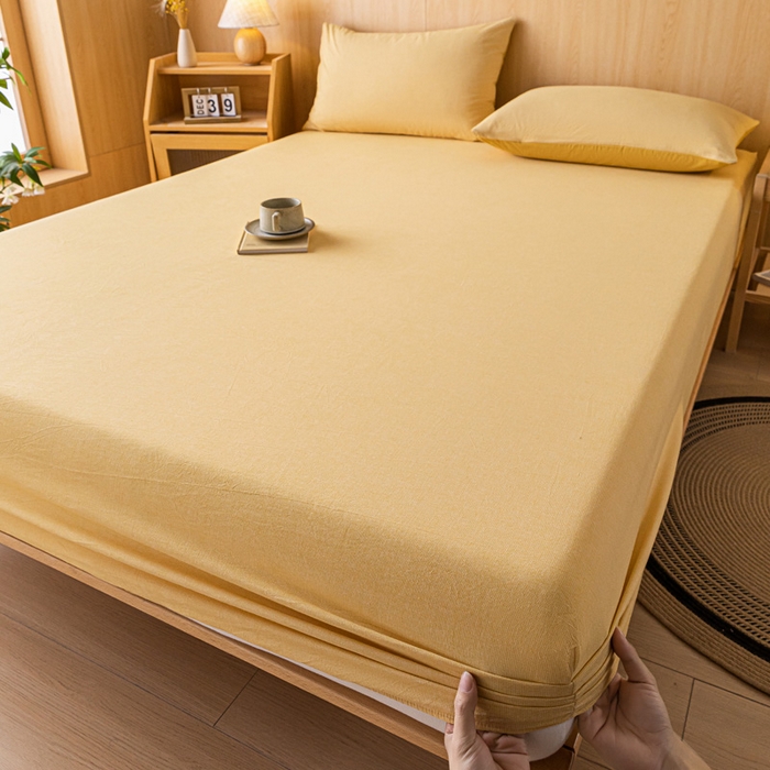 91家纺网 家纺一手货源 找家纺 雅居纺家纺 2024新款全棉色织水洗棉床笠 床笠-千鸟格黄