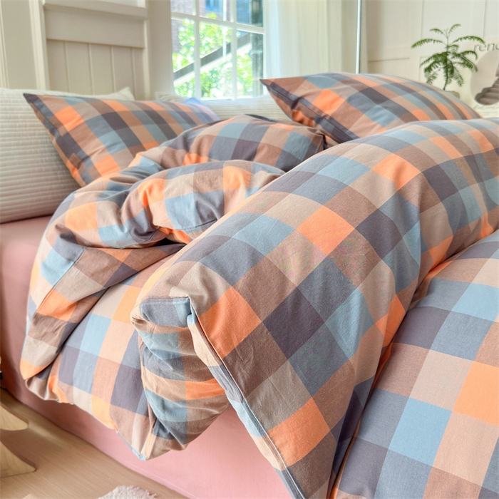 91家纺网 家纺一手货源 找家纺 北欧良品 2024新款A类全棉色织水洗棉单被套 曲奇中格粉