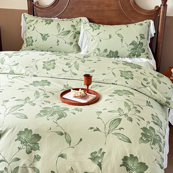 91家纺网 家纺一手货源 找家纺 窝米 2024夏季纯棉法式复古雪纺大花边四件套系列第二批 觅棠花边款