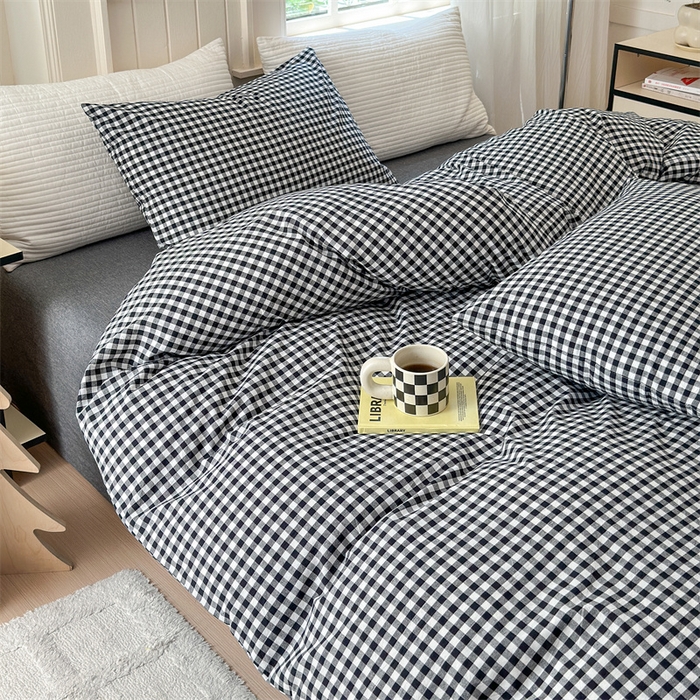 91家纺网 家纺一手货源 找家纺 北欧良品 2024新款A类全棉色织水洗棉单被套 黑白小格