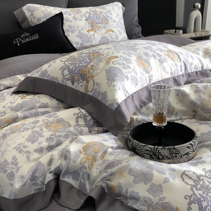 91家纺网 家纺一手货源 找家纺 2024新款60支兰精天丝数码印花四件套系列 萨亚-蓝