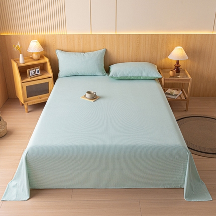 雅居纺家纺 2024新款全棉色织水洗棉单床单 床单-细条绿