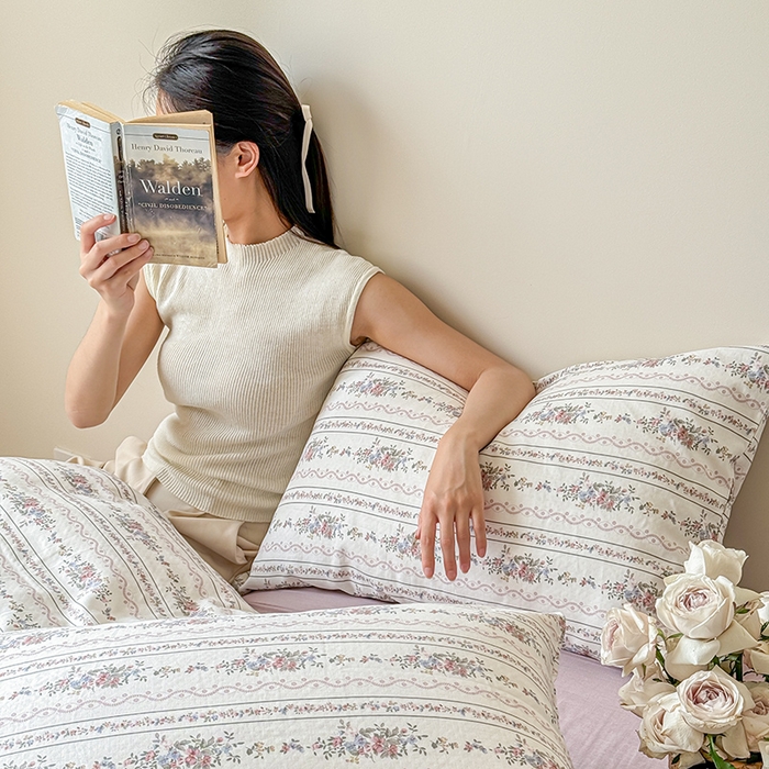 91家纺网 家纺一手货源 找家纺 窝米 2024全棉A类双层纱系列四件套 花开半夏