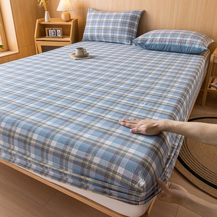 雅居纺家纺 2024新款全棉色织水洗棉床笠 床笠-蓝调格