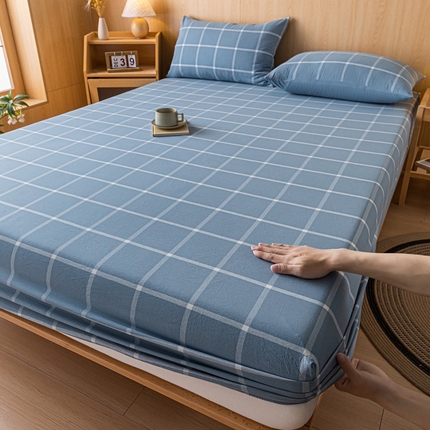 雅居纺家纺 2024新款全棉色织水洗棉床笠 床笠-柏林蓝格