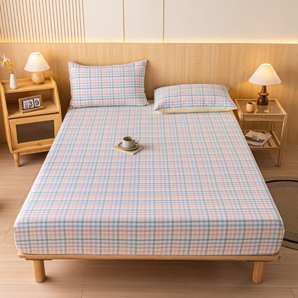 91家纺网 家纺一手货源 找家纺 雅居纺家纺 2024新款全棉色织水洗棉床笠 床笠-奶油格