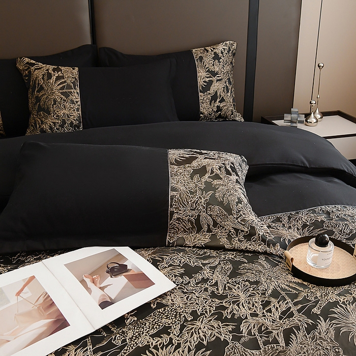 91家纺网 家纺一手货源 找家纺 布可家纺 2025新款轻奢精美浮雕刺绣提花四件套 安露莎-高级黑