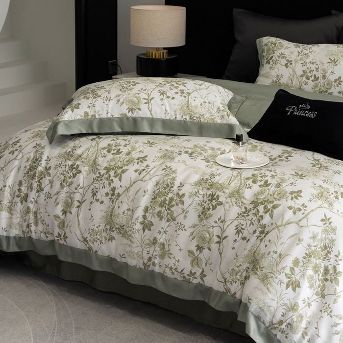 91家纺网 家纺一手货源 找家纺 2024新款60支兰精天丝数码印花四件套系列 玛亚-绿