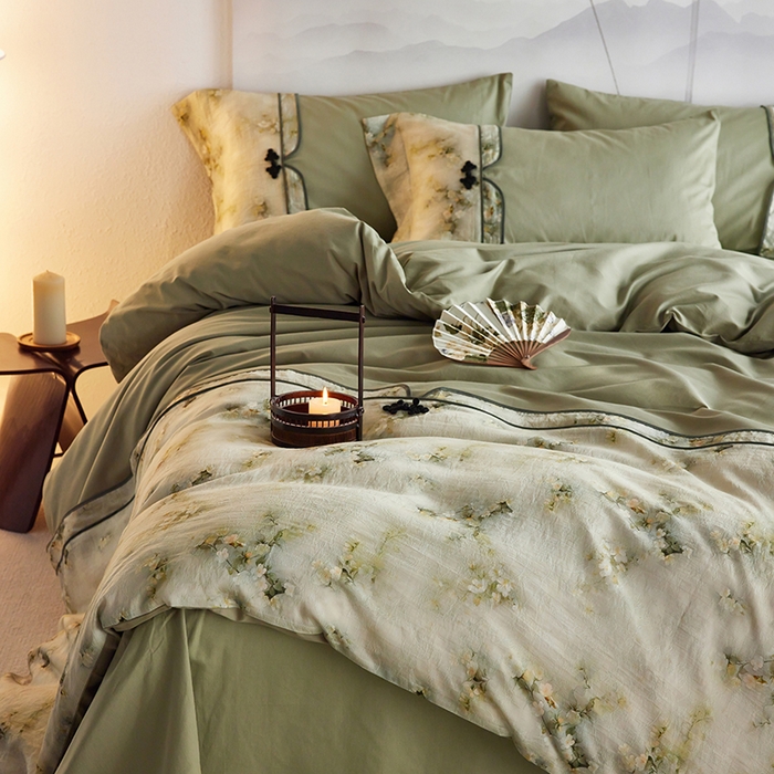 91家纺网 家纺一手货源 找家纺 2024新款全新工艺古典国风全棉天丝四件套 浣溪纱