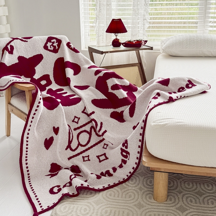 91家纺网 家纺一手货源 找家纺 苏艺针织盖毯 2024新款中式风高端婚礼喜字毛毯 针织喜-欢喜喜字盖毯