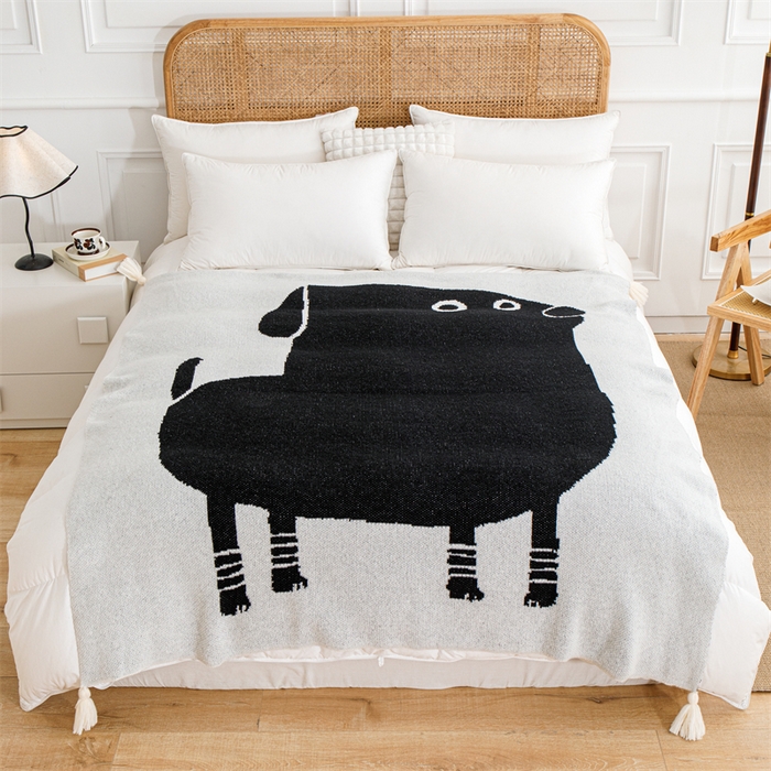 91家纺网 家纺一手货源 找家纺 苏艺针织盖毯 2024新款针织披肩沙发盖毯 针织-插画狗