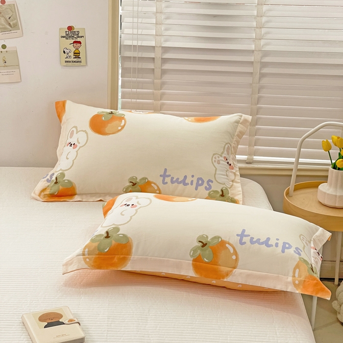 91家纺网 家纺一手货源 找家纺 恩泽 2024新款ins风全棉单品枕套 橘色心情