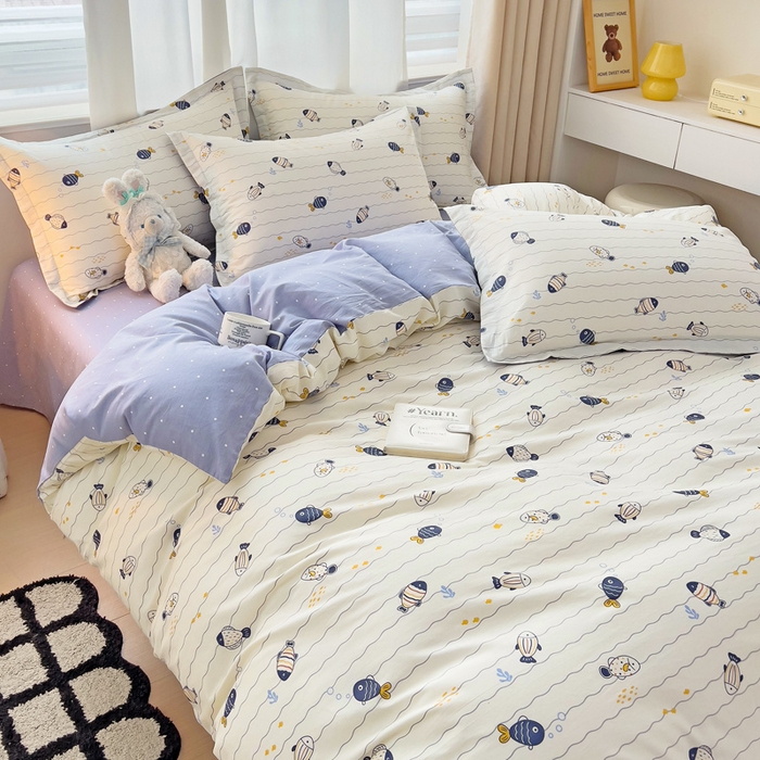 91家纺网 家纺一手货源 找家纺 恩泽 2024新款ins风全棉四件套 海底派对