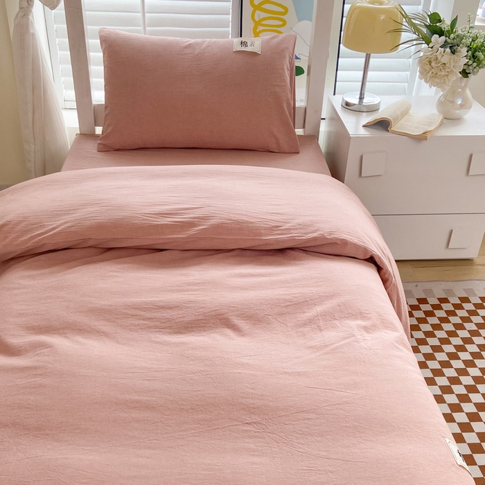 91家纺网 家纺一手货源 找家纺 巧格家纺 2025新款A类全棉色织水洗棉宿舍三件套-床垫套款 豆沙