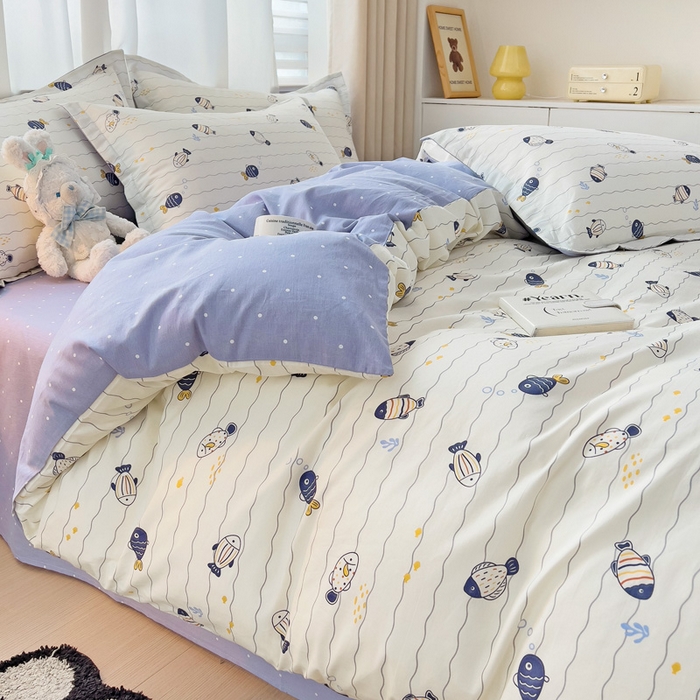 91家纺网 家纺一手货源 找家纺 恩泽 2024新款ins风全棉四件套 海底派对