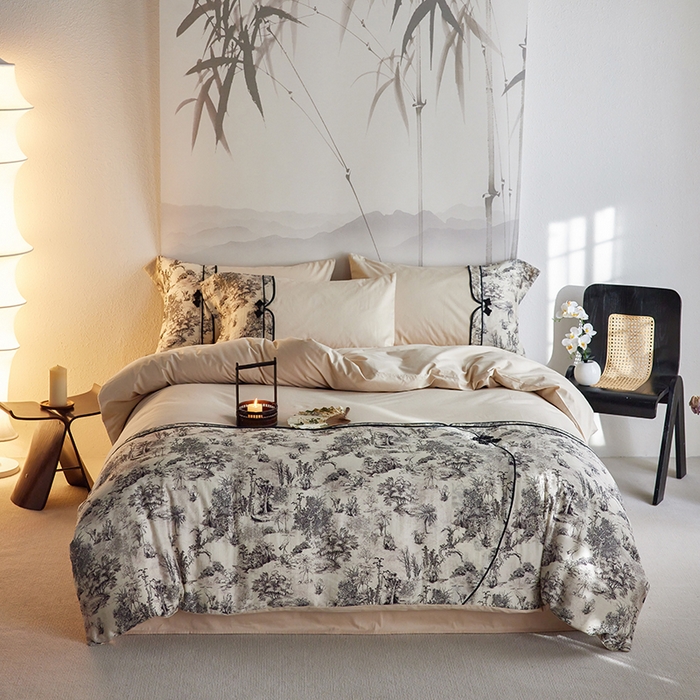 91家纺网 家纺一手货源 找家纺 （总）2024新款全新工艺古风全棉天丝盘扣四件套