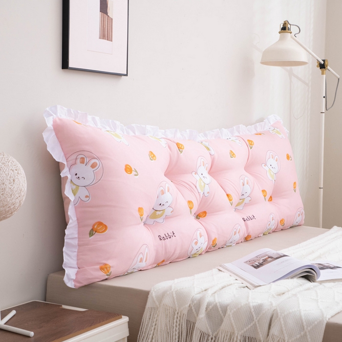 91家纺网 家纺一手货源 找家纺 美达人 2024新款水洗棉白色花边靠背 萌萌兔