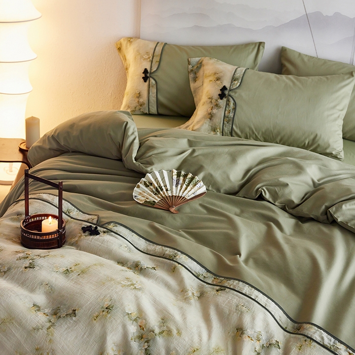 91家纺网 家纺一手货源 找家纺 2024新款全新工艺古典国风全棉天丝四件套 浣溪纱