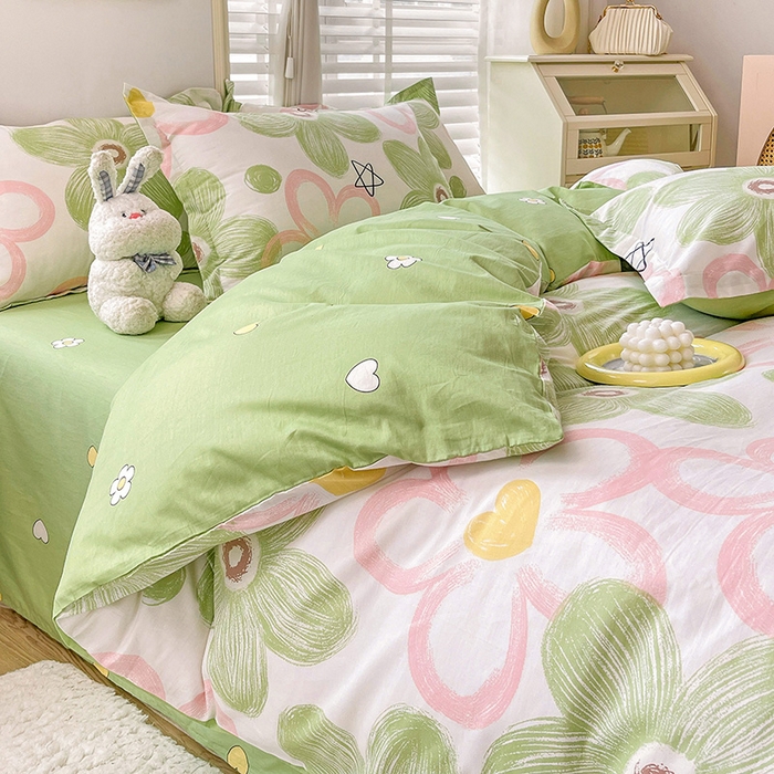 91家纺网 家纺一手货源 找家纺 恩泽 2024新款ins风全棉四件套 花语嫣然