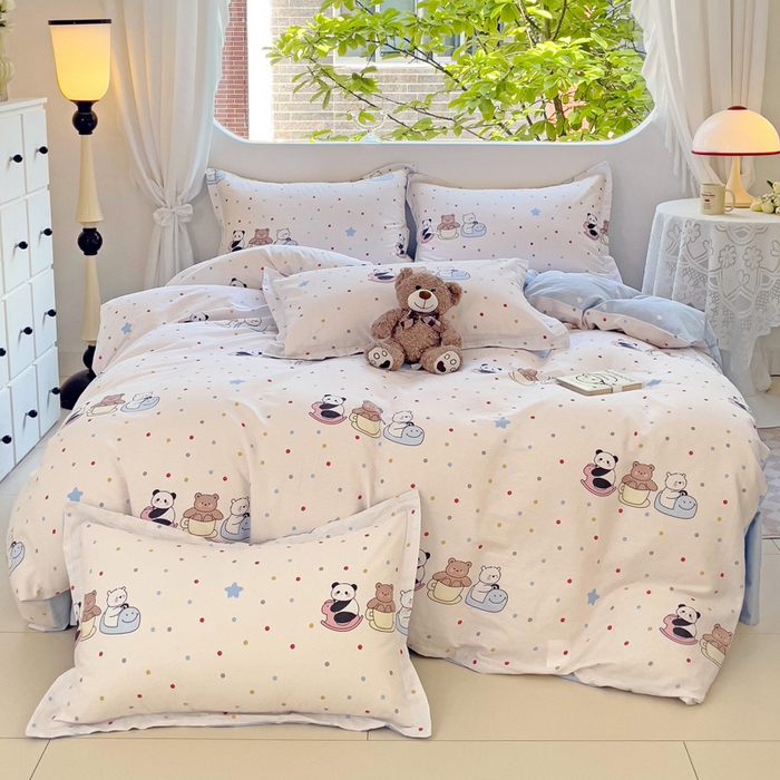 91家纺网 家纺一手货源 找家纺 恩泽 2024新款ins风全棉四件套 宠物派对