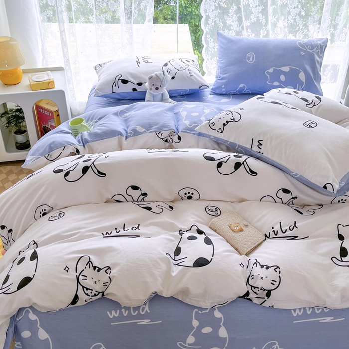 91家纺网 家纺一手货源 找家纺 世爵 2024新款12868全棉印花四件套黑白猫咪