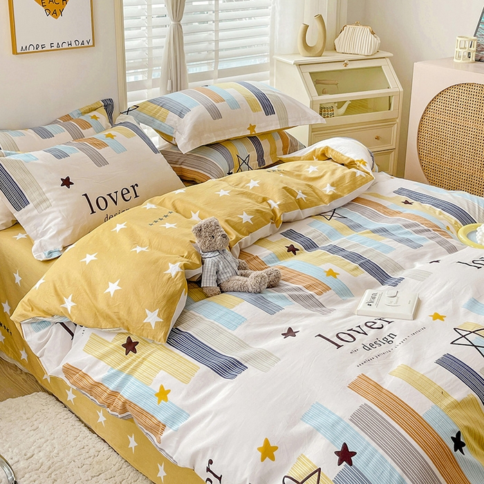 91家纺网 家纺一手货源 找家纺 恩泽 2024新款ins风全棉四件套 星光条纹