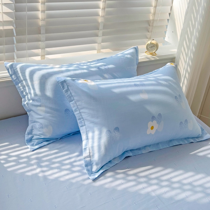 91家纺网 家纺一手货源 找家纺 恩泽 2024新款ins风全棉单品枕套 蓝色心情