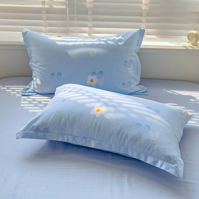 91家纺网 家纺一手货源 找家纺 恩泽 2024新款ins风全棉单品枕套 蓝色心情