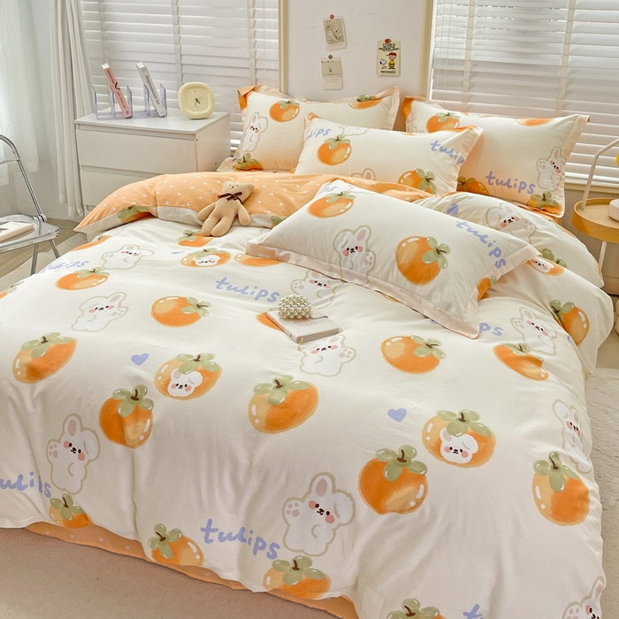 91家纺网 家纺一手货源 找家纺 恩泽 2024新款ins风全棉四件套 桔色心情