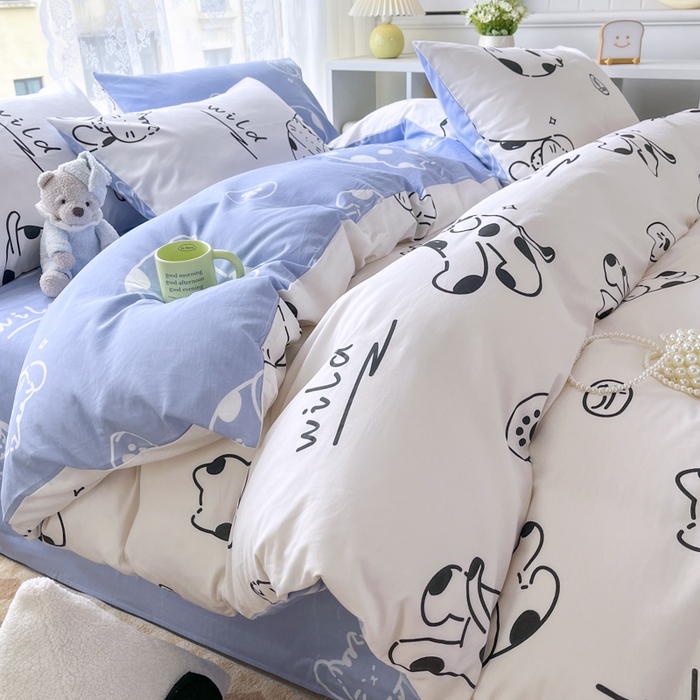 91家纺网 家纺一手货源 找家纺 世爵 2024新款12868全棉印花单品被套黑白猫咪