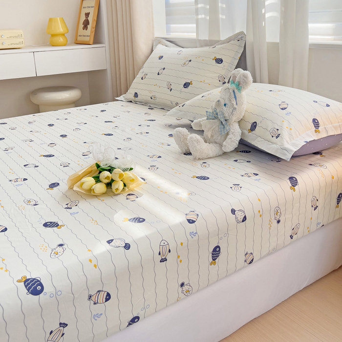 91家纺网 家纺一手货源 找家纺 恩泽 2024新款ins风全棉单品床笠 海底派对