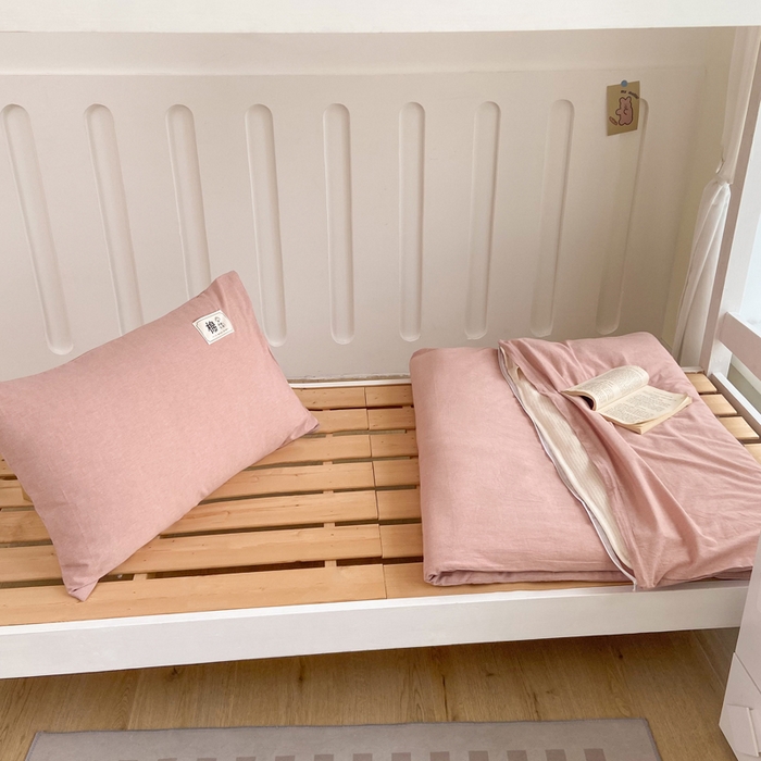 91家纺网 家纺一手货源 找家纺 巧格家纺 2025新款A类全棉色织水洗棉宿舍三件套-床垫套款 豆沙