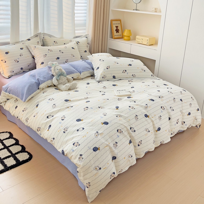 91家纺网 家纺一手货源 找家纺 恩泽 2024新款ins风全棉四件套 海底派对